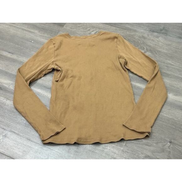 Nili Lotan Womens Henley Long Sleeve T-Shirt Crew Neck Ribbed Knit Brown Size M - Picture 2 of 7